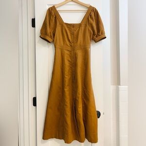Madewell Seamed Puff-Sleeve Midi Dress in Warm Coffee Size 00